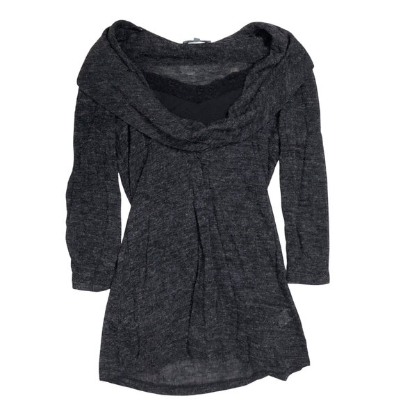 Womens Y2K Charlotte Russe Small Gray Classy Bodycon Knit Cowl Neck Sweater - Picture 3 of 7